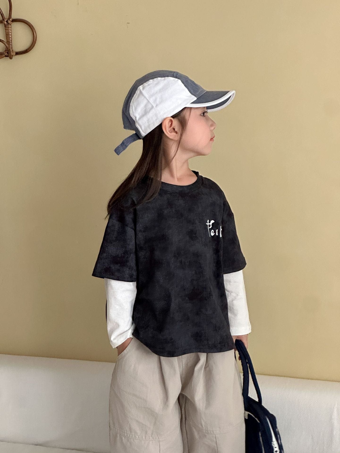 長袖Tシャツ レタリングプリントフェイクレイヤード長袖Tシャツ【mh0011244】