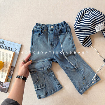 Raw Edge Stitch Denim パネル ステッチ デニムパンツ【mh0012470】 ADbaby デニムパンツ