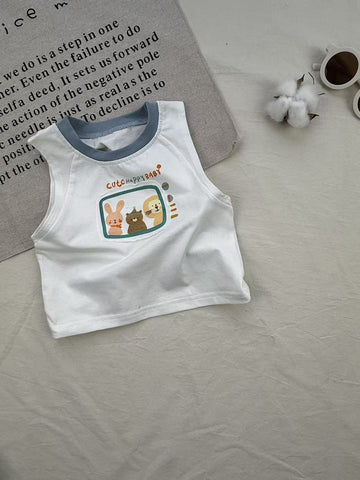Retro Animal Stripe Tank Top Set ボーダー ノースリーブ ショートパンツ セット【mh0012910】 yi nian ni ノースリーブセットアップ