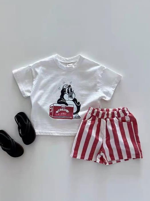 Retro Nautical Raglan T-shirt ペンギン クルーネック 半袖Tシャツ【mh0012928】 yi nian ni 半袖Tシャツ