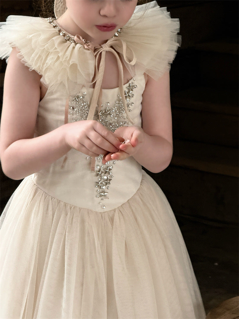 Rhinestone Star Mesh Suspender Dress コットン 星柄 チュール キャミソールワンピ【mh0012415】 mamahalo shop