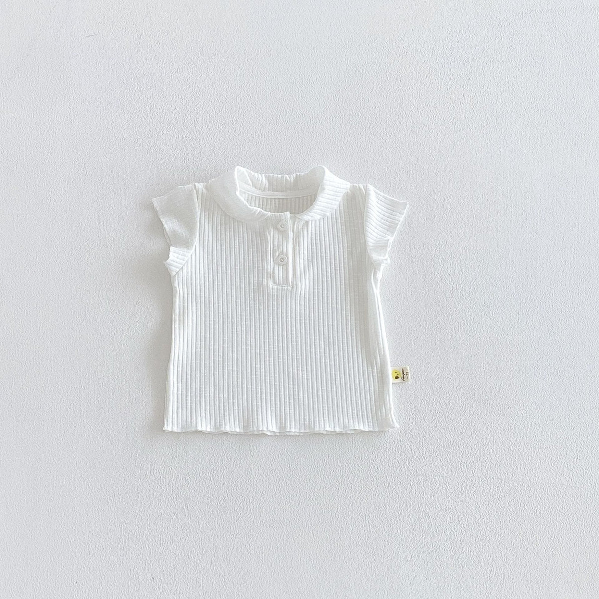 Ribbed Lapel Collar Puff Sleeve Polo Top メロウ 半袖ポロシャツ【mh0013431】 White / 73cm angou 半袖シャツ・ブラウス