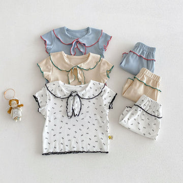 Ribbon Scalloped Collar Set-up リボン柄 セーラー襟 半袖セットアップ【mh0012703】 angou 半袖セットアップ