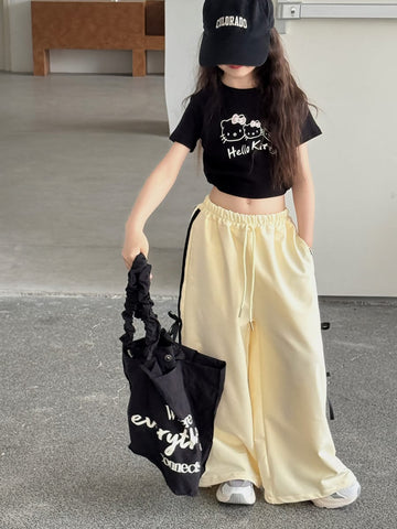 Ribbon Side Stripe Wide Pants サイドリボン ワイドパンツ【mh0013068】 mamahalo kids ロングパンツ・スウェットパンツ