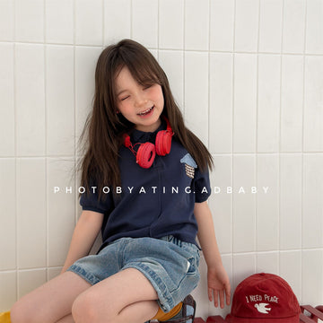 Short-Sleeve Patched Pique Polo Shirt クラシック 半袖ポロシャツ【mh0013443】 ADbaby 半袖シャツ・ブラウス