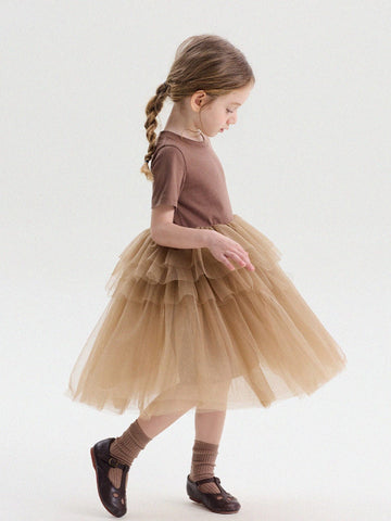 Short Sleeve Tiered Tulle Dress ドッキング 半袖ワンピース【mh0013183】 yunerma 半袖ワンピース