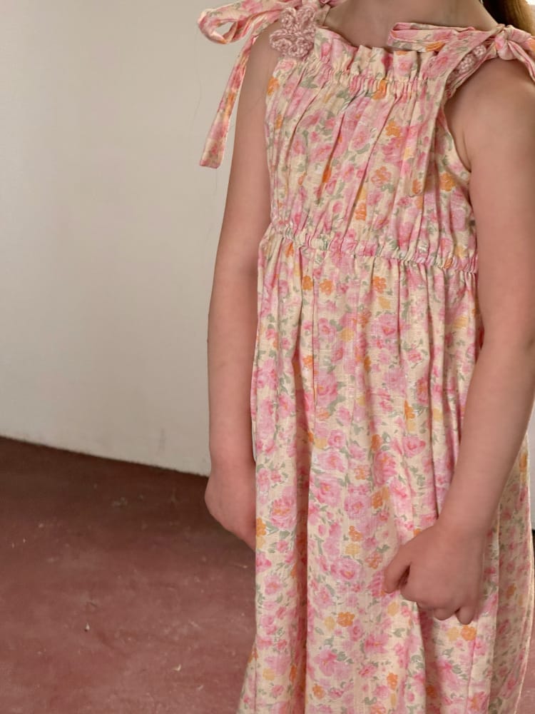 Shoulder Tie Textured Floral Jumpsuit 小花柄 スクエアネックサロペット【mh0012819】 Chengle サロペットパンツ・サスペンダーパンツ
