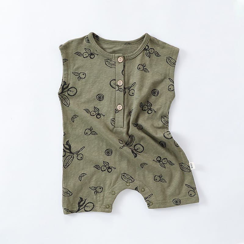 Sleeveless Fruit Plant Print Romper ベジタブル柄 ノースリーブロンパース【mh0013595】 Green / 66cm Beitaoya ノースリーブロンパース
