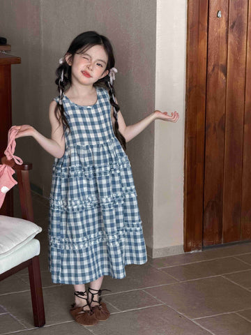 Sleeveless Plaid Cake Vest Dress チェック ノースリーブワンピース【mh0013289】 Mu Zika ノースリーブワンピース