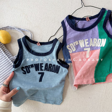 Sleeveless Slub Cotton Tank Top ブロックチェック タンクトップ【mh0013449】 ADbaby タンクトップ・キャミソール・ノースリーブトップス