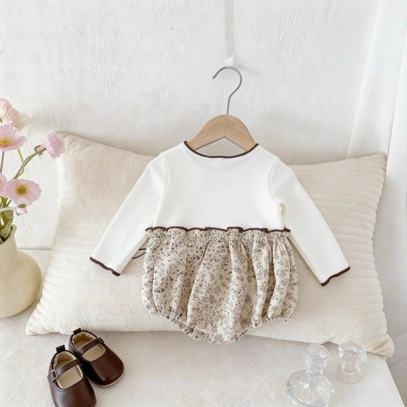 Splicing Pattern Long Sleeve Romper パッチワーク 長袖ロンパース【mh0012303】 yi nian ni