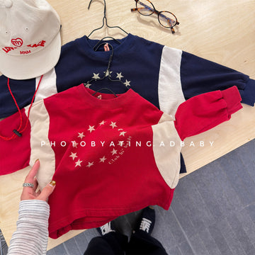 Star Print Panel Sleeve Tee 星柄 プリント 切替 長袖 Tシャツ【mh0012450】 ADbaby 長袖Tシャツ