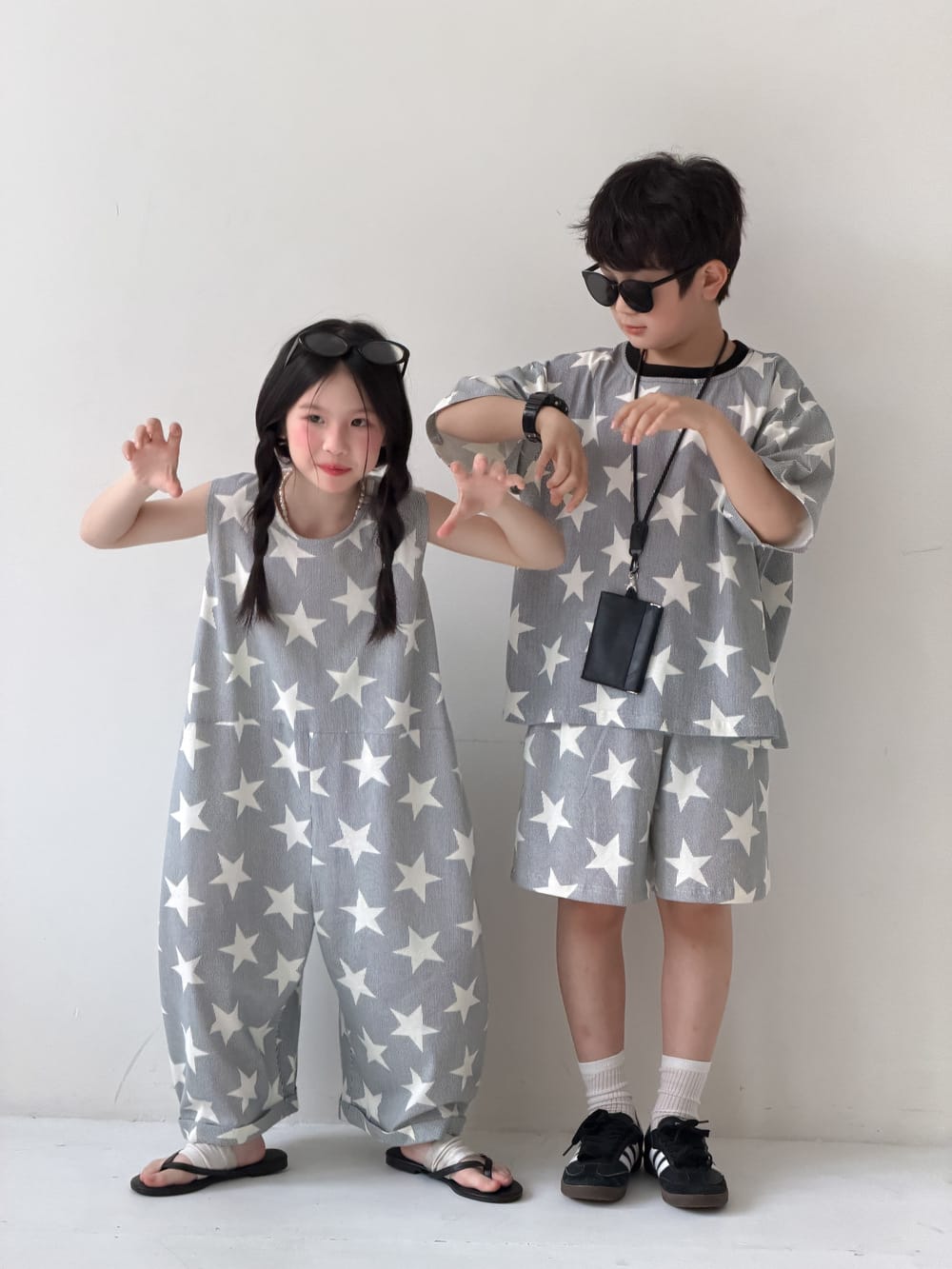 Star Print Separates スター 半袖Tシャツ ショートパンツ ノースリーブオールインワン【mh0013126】 KUMAI.KIDS 半袖セットアップ
