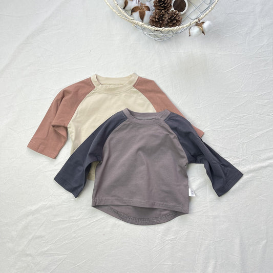 Stitched Round Neck Long Sleeve Tee パッチワーク クルーネック 長袖Tシャツ【mh0012301】 yi nian ni