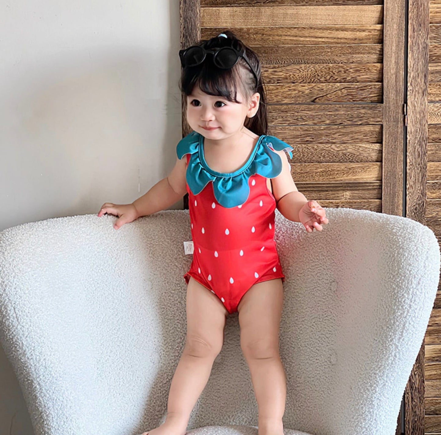 Strawberry Camisole One-Piece Swimwear Swimcap Set いちご ワンピース水着【mh0013344】 mamahalo kids ベビー用水着