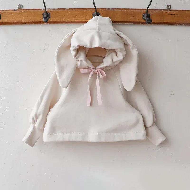 長袖セットアップ beige tops / 2T (90) キッズトップス/パンツ うさ耳フーディパーカー/フラワーロングスウェットパンツ【mh0008175】