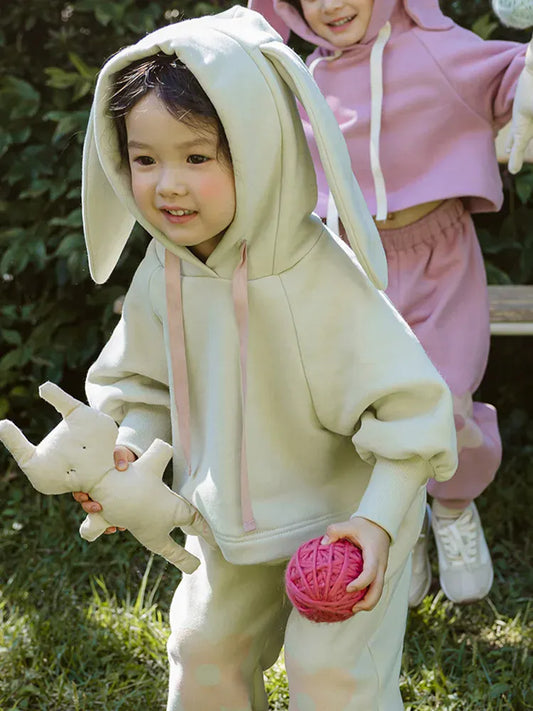 長袖セットアップ キッズトップス/パンツ うさ耳フーディパーカー/フラワーロングスウェットパンツ【mh0008175】
