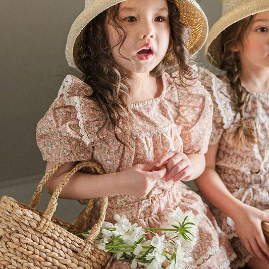 半袖シャツ・ブラウス フラワープリントバタフライフリル半袖パフスリーブブラウス【mh0009628】