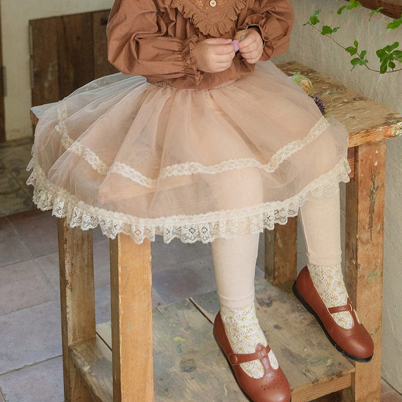 レギンスパンツ Orange / 90cm キッズパンツ ミドル丈チュールスカートドッキングレギンスパンツ【mh0009063】