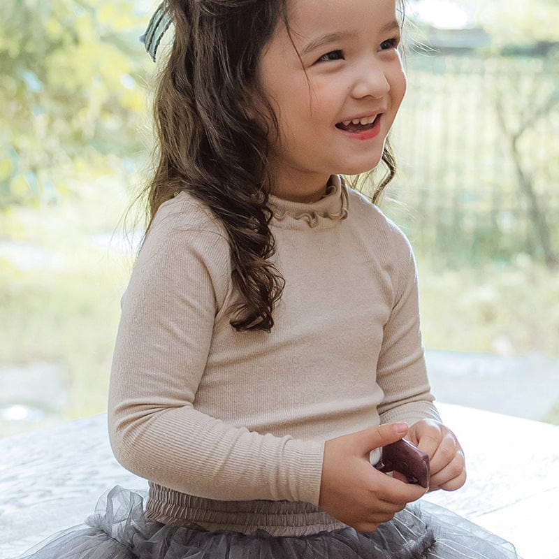 長袖Tシャツ Apricot / 90cm キッズトップス ラッフル襟長袖Tシャツ【mh0009071】