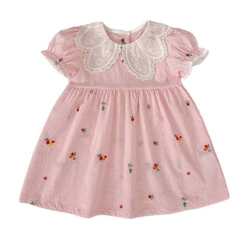 Stripe Embroidery Romper Dress 刺繍 ストライプ ロンパース ワンピース【mh0013168】 Aeg babyi 半袖ロンパース