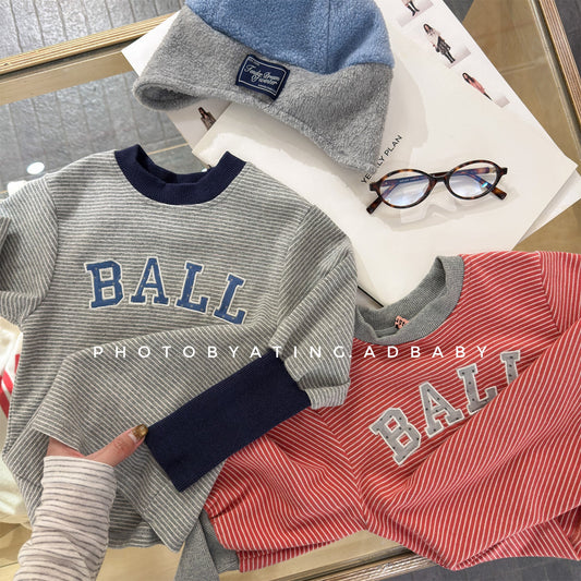 Striped Logo Printed Sweatshirt ボーダー ロゴ スウェットシャツ【mh0012446】 ADbaby 長袖Tシャツ