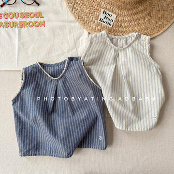 Striped Sleeveless Tank Top ストライプ ノースリーブブラウス【mh0013229】 ADbaby タンクトップ・キャミソール・ノースリーブトップス