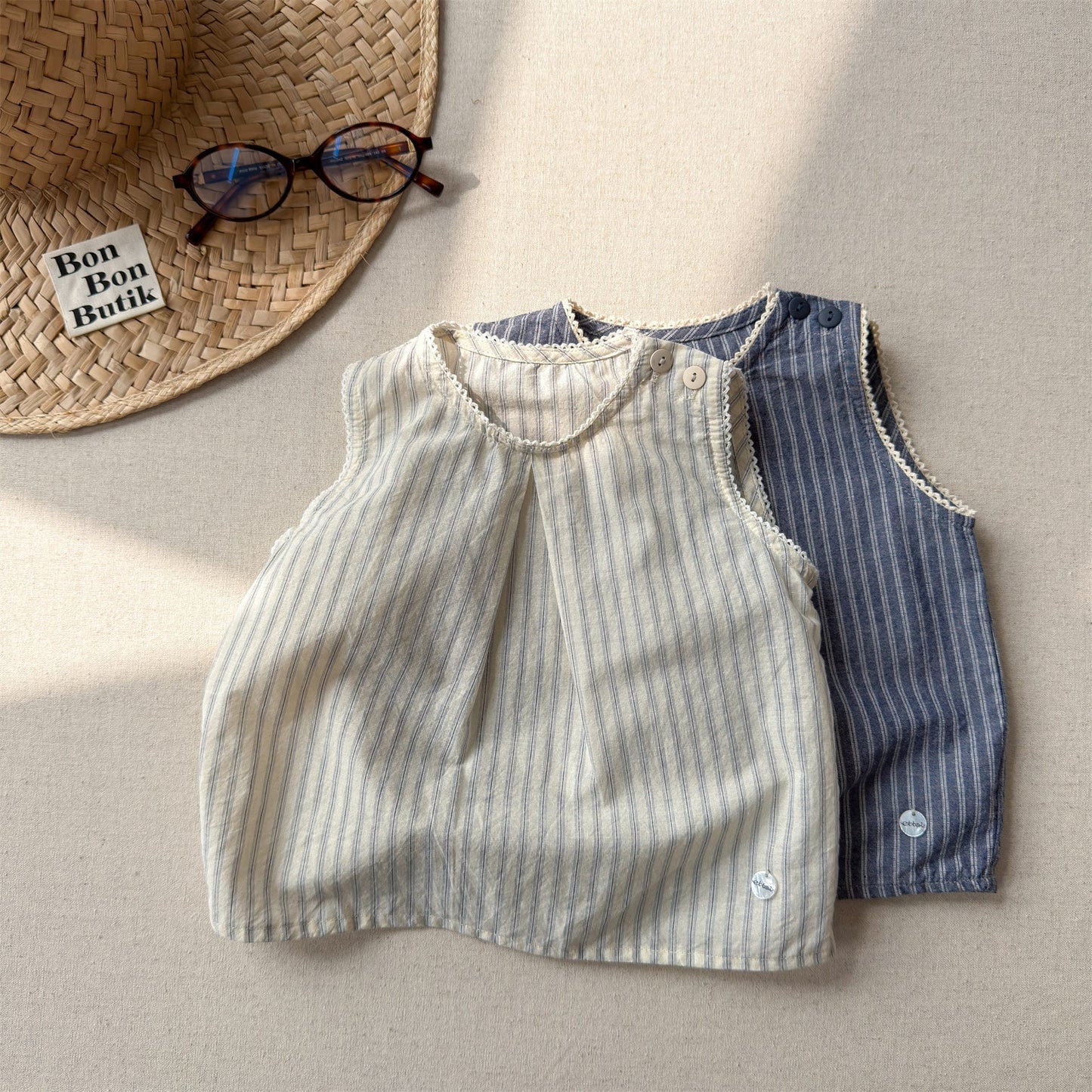 Striped Sleeveless Tank Top ストライプ ノースリーブブラウス【mh0013229】 ADbaby タンクトップ・キャミソール・ノースリーブトップス