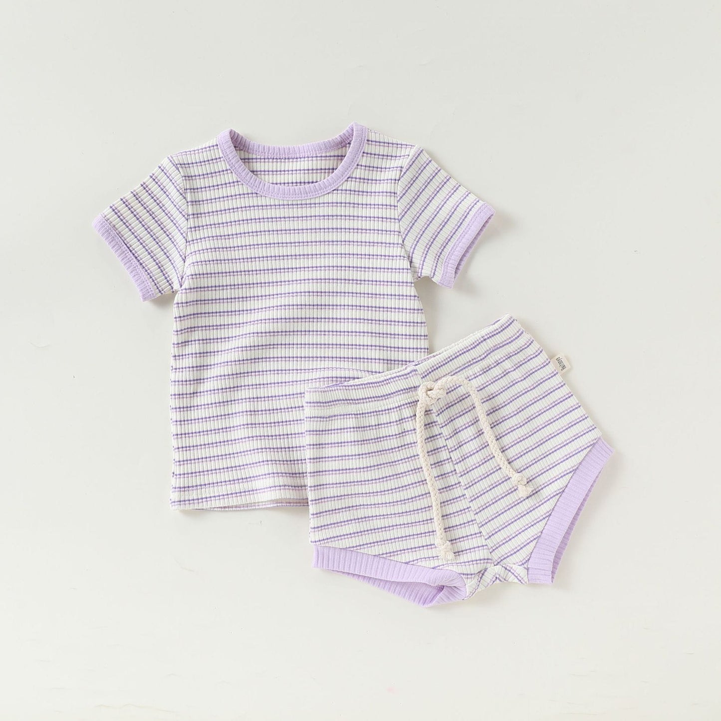 Striped Tee & Shorts Set ボーダー 半袖Tシャツ ショートパンツ セット【mh0013033】 Purple / 73cm Beitaoya 半袖セットアップ
