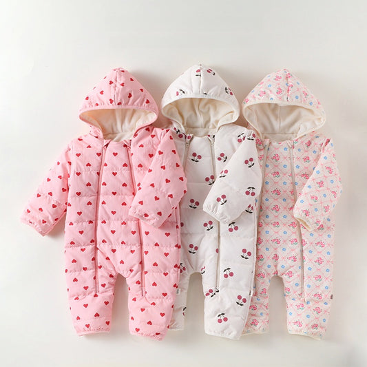 アウタージャンプスーツ プリント 中綿 厚手 フード付 キルティング【mh0011700】