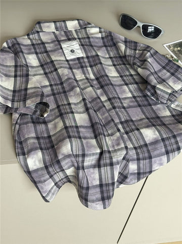 Tie-Dye Check Shirt タイダイ チェック 半袖シャツ【mh0012965】 snidols 半袖シャツ・ブラウス