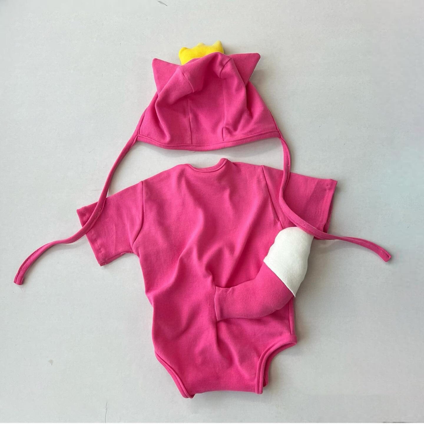 半袖ロンパース ベビーロンパース キツネコスチュームしっぽ付き半袖ボディスーツ+帽子セット【mh0009088】