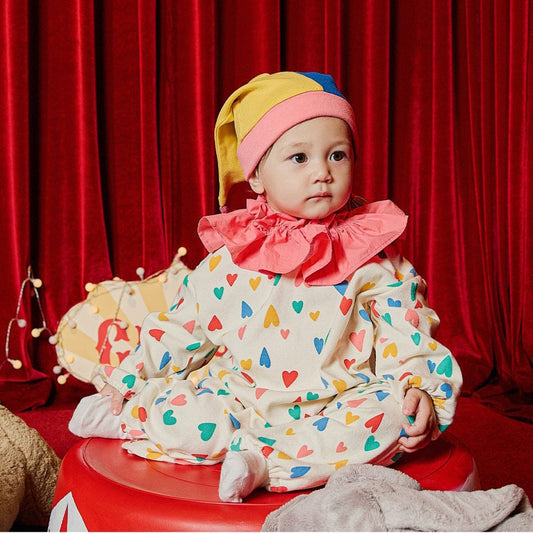 長袖ジャンプスーツ ハロウィンコスチューム カラフルハートピエロクラウン長袖ジャンプスーツ/ピエロハット【mh0010550】