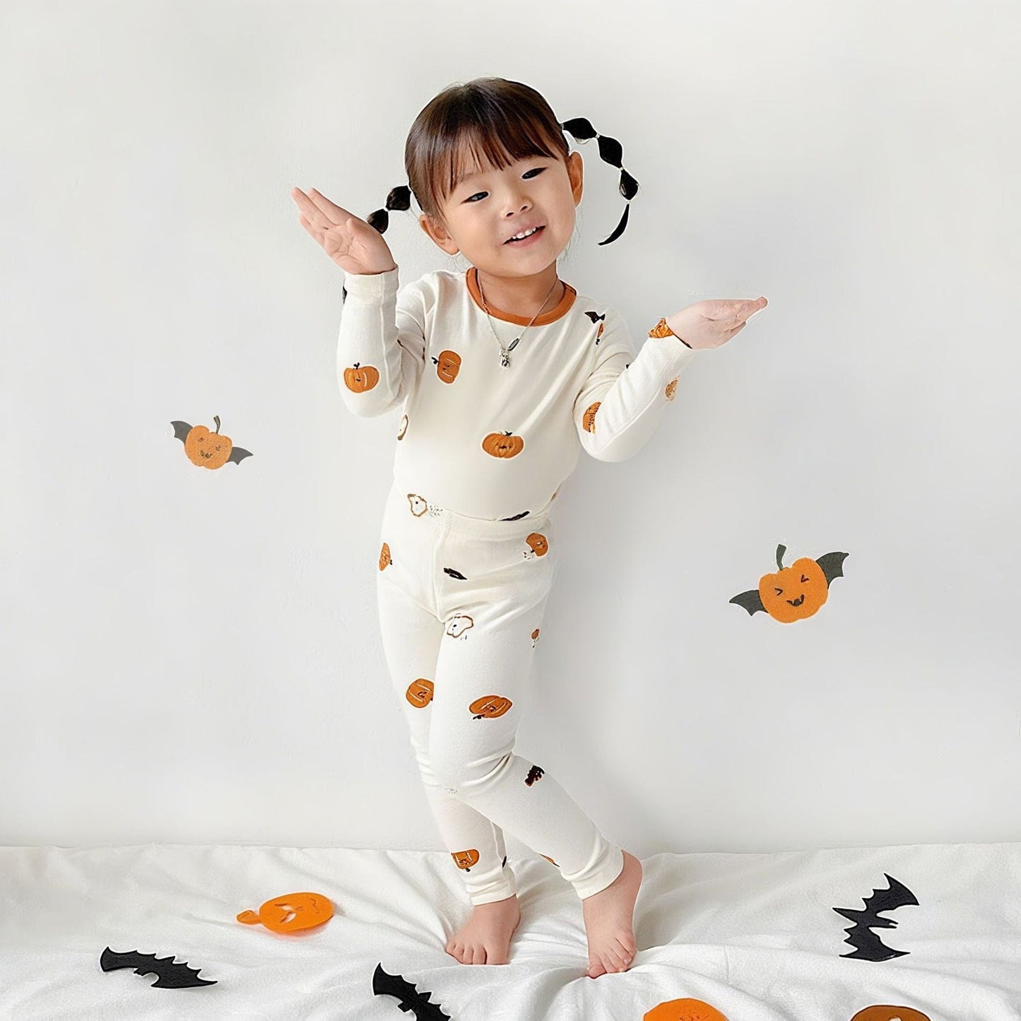 長袖セットアップ Tops + Pants Set / 66cm ハロウィンかぼちゃセットアップ / ロンパース+帽子セット【mh0011189】