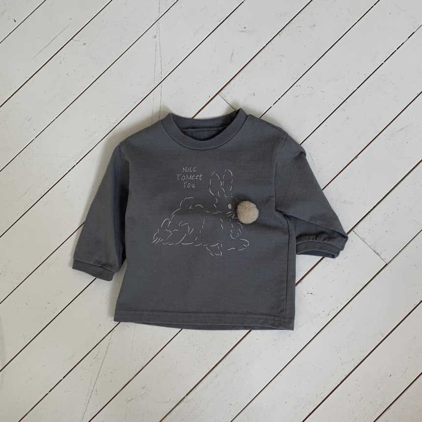 長袖Tシャツ Blue / 73cm ぽんぽん付きうさぎプリント長袖スウェットシャツ【mh0011197】