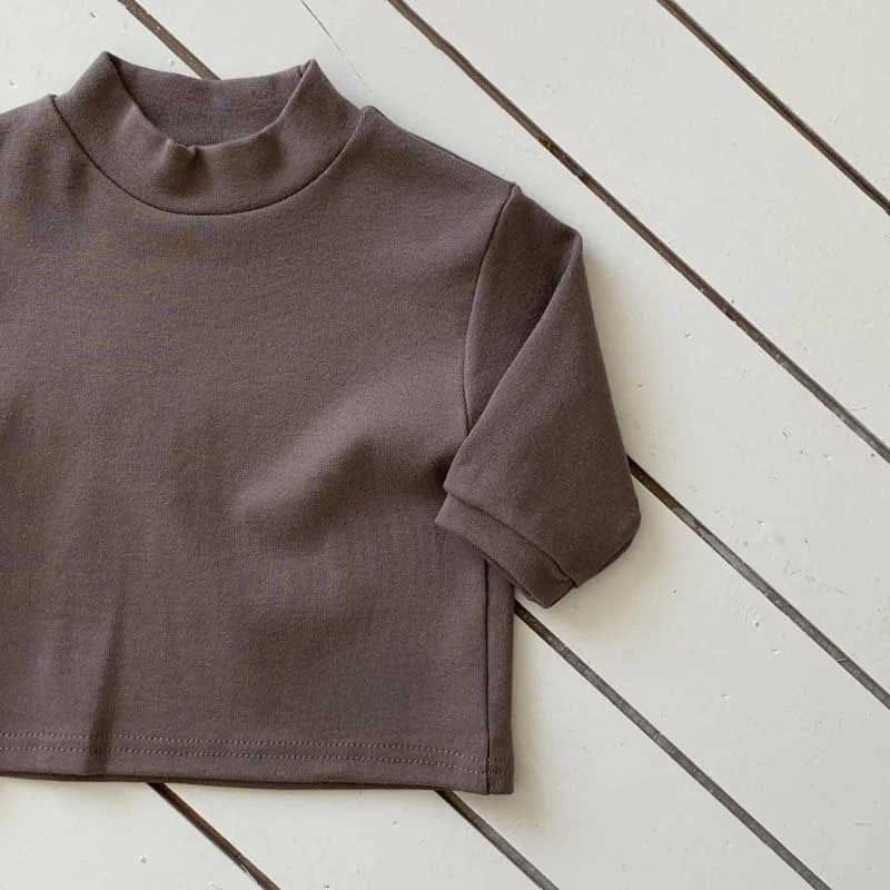 長袖Tシャツ Coffee / 73cm シンプルベーシックハイネック長袖Tシャツ【mh0011196】