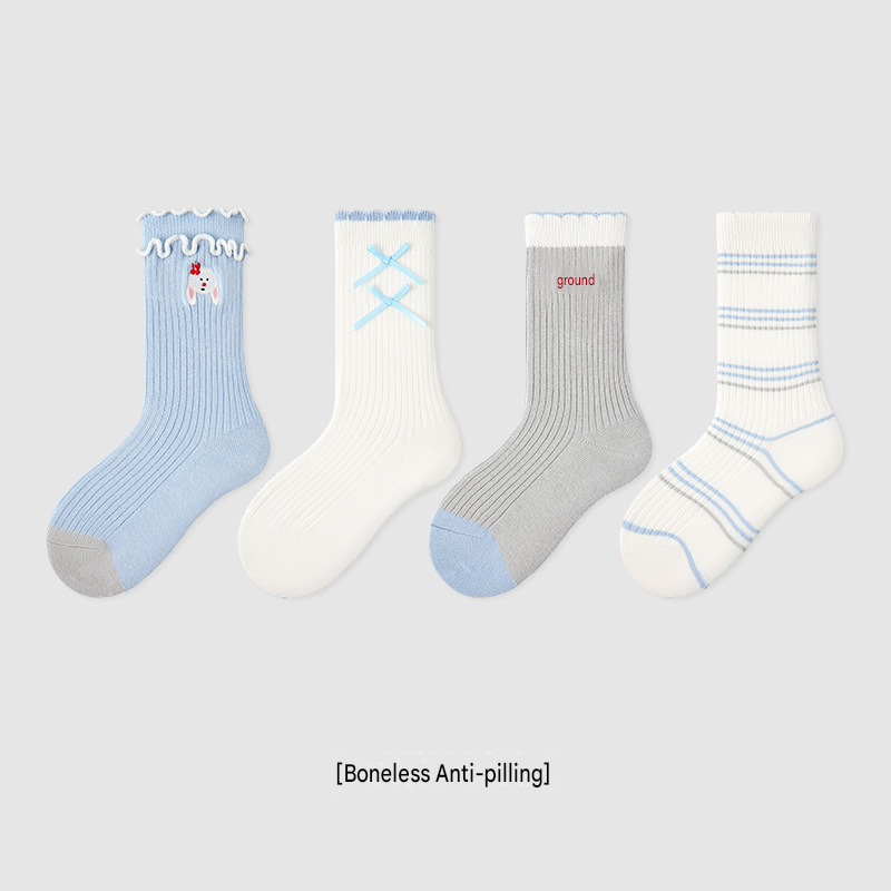 4-Pack Striped Character Mid Calf Socks ボーダー クルーソックス 4足セット【mh0013551】