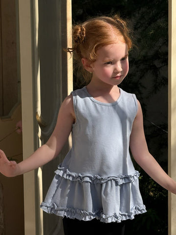 Versatile Sleeveless Knit T-Shirt Ruffled Skirt ラッフル ノースリーブTシャツ【mh0013268】 Blue / 90cm Chengle タンクトップ・キャミソール・ノースリーブトップス