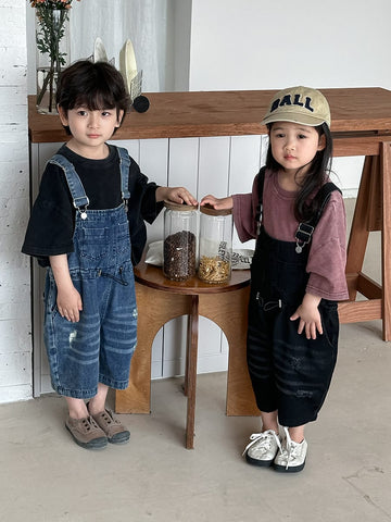 Vintage Casual Denim Overalls サロペット ハーフパンツ【mh0013468】 Jiaye Kids オーバーオール