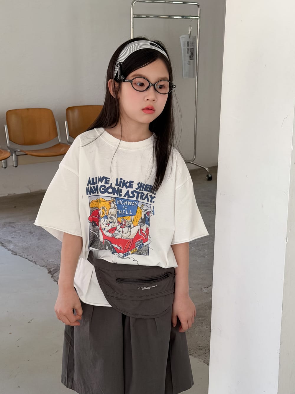 Vintage Sheep Graphic Oversized Top アメコミプリント 半袖Tシャツ【mh0013522】 White / 100cm KUMAI.KIDS 半袖Tシャツ