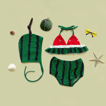 Watermelon-Shaped Bikini Three-Piece Set スイカ ベビー ビキニセット【mh0013376】 Green / 66cm TOMMY'S GIFTS ベビー用水着