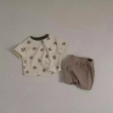 半袖セットアップ B SET / 9M 73cm ベビーキッズセットアップ 2点セット 半袖プリントTシャツ+ショートパンツ 4カラー【mh0005785】