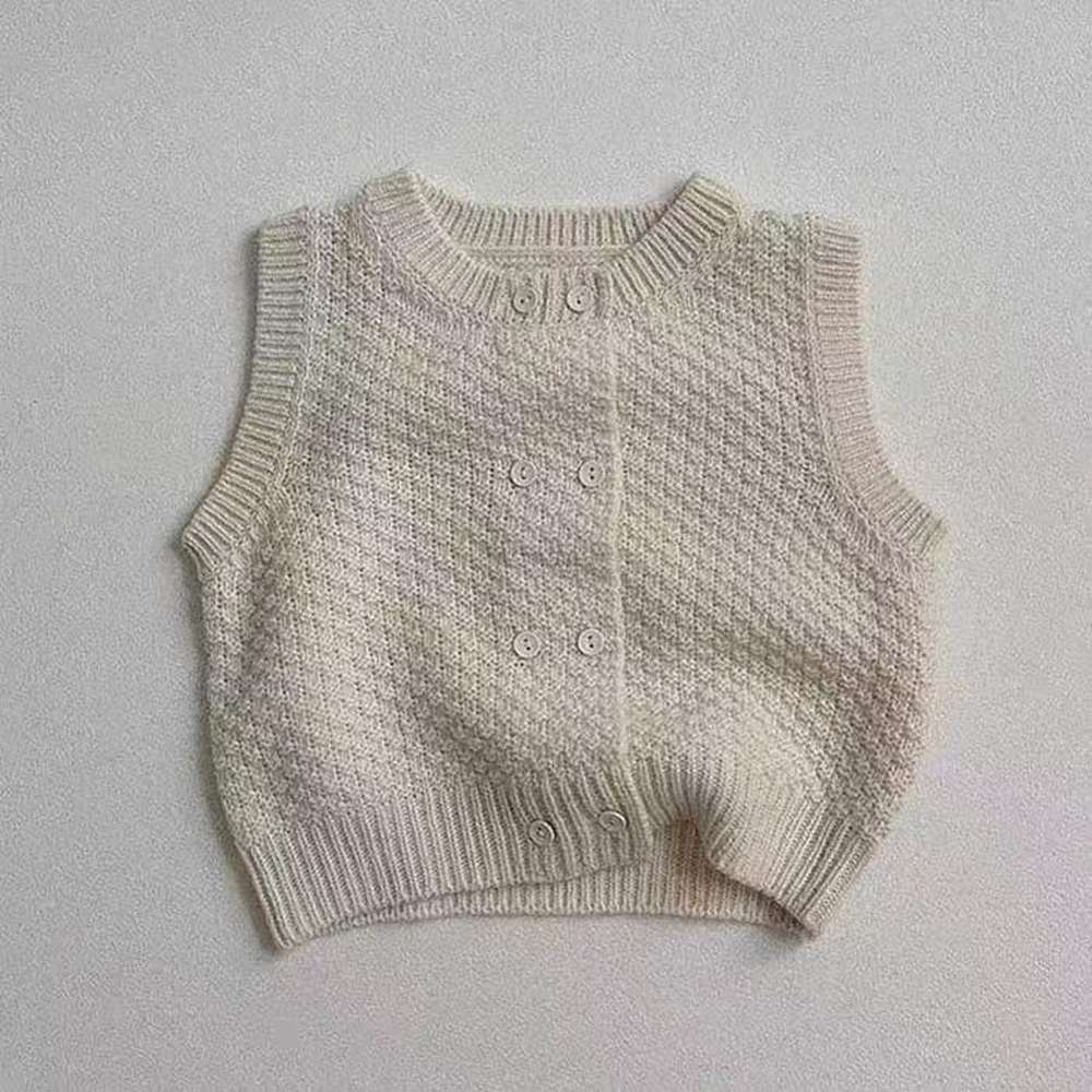 ベスト Beige White / 73cm ニットベスト | ポコポコ編みダブルボタン | 春秋レイヤードトップス【mh0011476】