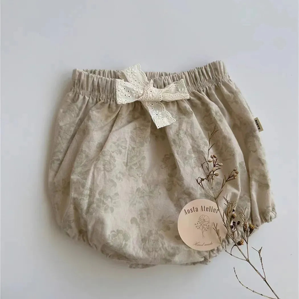ブルマパンツ Light Coffee / 9M 73cm ベビーパンツ ブルマパンツ フラワー花柄プリント リボン 2カラー【mh0005848】