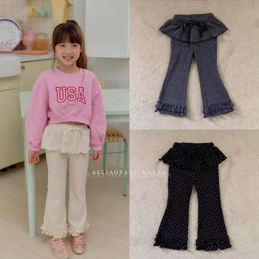 レギンスパンツ 水玉パンツ | ラッフルフレア | レイヤード風ドッキングレギンス【mh0011485】