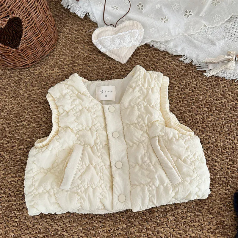 ベスト Apricot / 18M (80) キッズベスト エンボスキルティングショートアウターベスト【mh0007914】