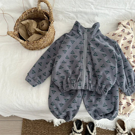 長袖セットアップ Blue Gray / 18M (80) キッズセットアップ 2点セット ジップアップスタンドカラースウェットジャケット+ロングスウェットパンツ 2カラー【mh0006731】