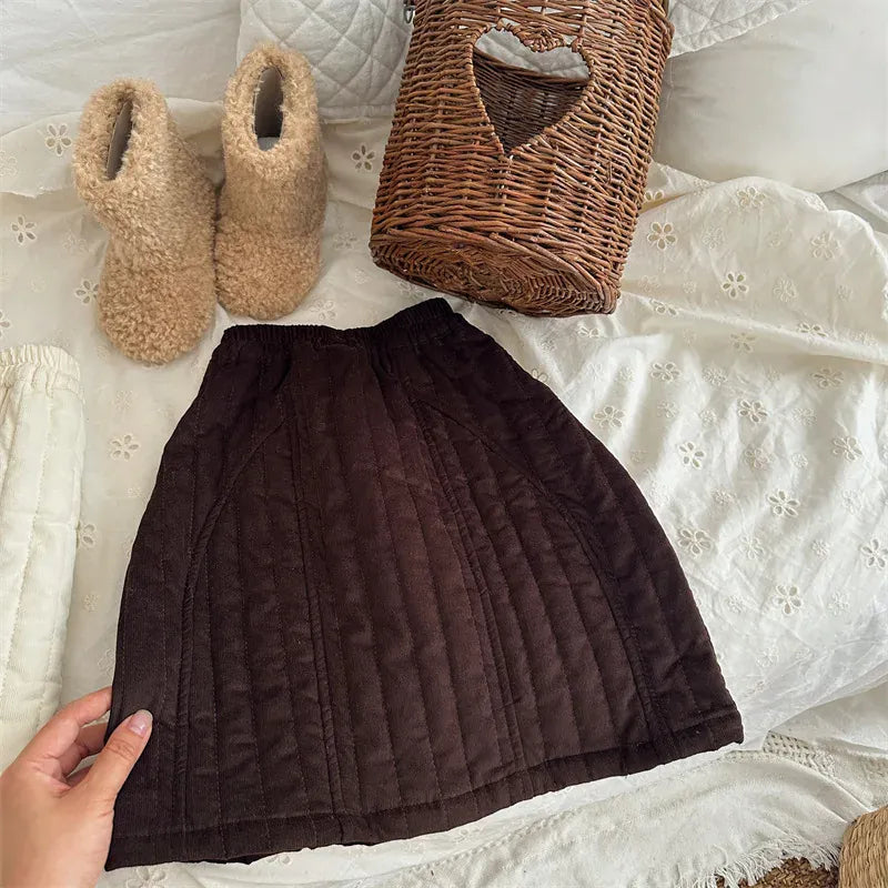 スカート Coffee / 18M (80) キッズスカート キルティングシンプル防寒ロングスカート