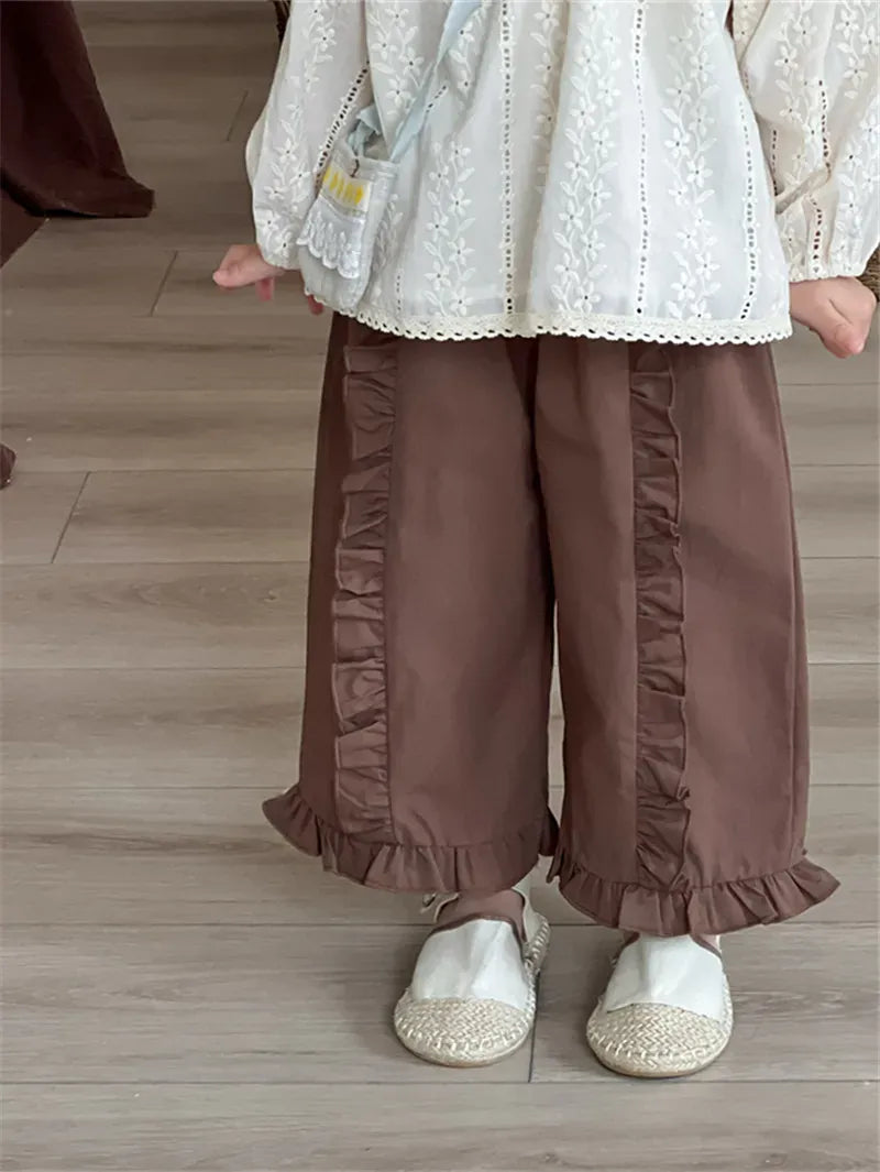 ロングパンツ・スウェットパンツ Coffee / 18M (80cm) キッズパンツ センター裾フリルワイドルーズロングパンツ【mh0008901】