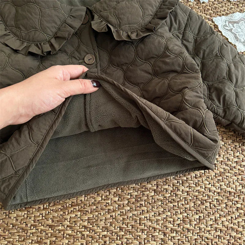 ショートコート・ジャケット・ジャンパー キッズアウター ウェーブキルティングビッグフリル襟パデッドコートジャケット【mh0007889】